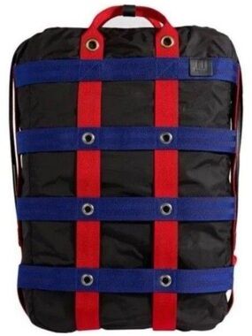 Dunhill Men's Black Backpack with Blue Straps and Red Accents